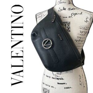 VALENTINO MESSENGER BAG LEATHER MADE IN ITALY BLACK EMO VERSATILE CARRYALL